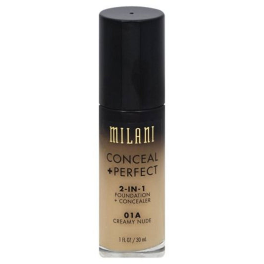 Milani, Conceal + Perfect, Matte, Liquid Foundation & Concealer 2-In-1, 01A, Creamy Nude, 30 ml