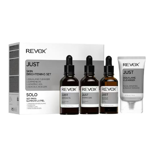 Skin Brightening Set Revox B77: Just, Caffeine 5%, Anti-Dark Circles, Day, Eye Serum, 30 ml + Just, Vitamin C 2%, Anti-Oxidant, Serum, For Face, 30 ml + Just, Glycolic Acid 20%, Toning, Serum, For Face, 30 ml + Just, Squalane, Eliminates Impurities,…