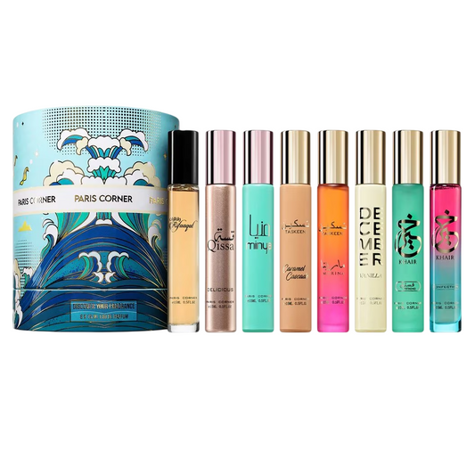 Set Paris Corner: Taskeen Marina, Eau De Parfum, Unisex, 15 ml + Taskeen Caramel Cascade, Eau De Parfum, Unisex, 15 ml + December Vanilla, Eau De Parfum, Unisex, 15 ml + Khair Confection, Eau De Parfum, Unisex, 15 ml + Khair Pistachio, Eau De Parfum,…