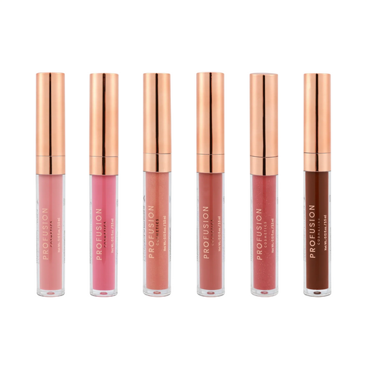 Set Profusion Cosmetics: Pucker Up, Lip Gloss, Rosy Nude, 3.5 ml + Pucker Up, Lip Gloss, Bright Pink, 3.5 ml + Pucker Up, Lip Gloss, Peachy Nude, 3.5 ml + Pucker Up, Lip Gloss, Warm Rosy Brown, 3.5 ml + Pucker Up, Lip Gloss, Deep Rose, 3.5 ml + Pucker…