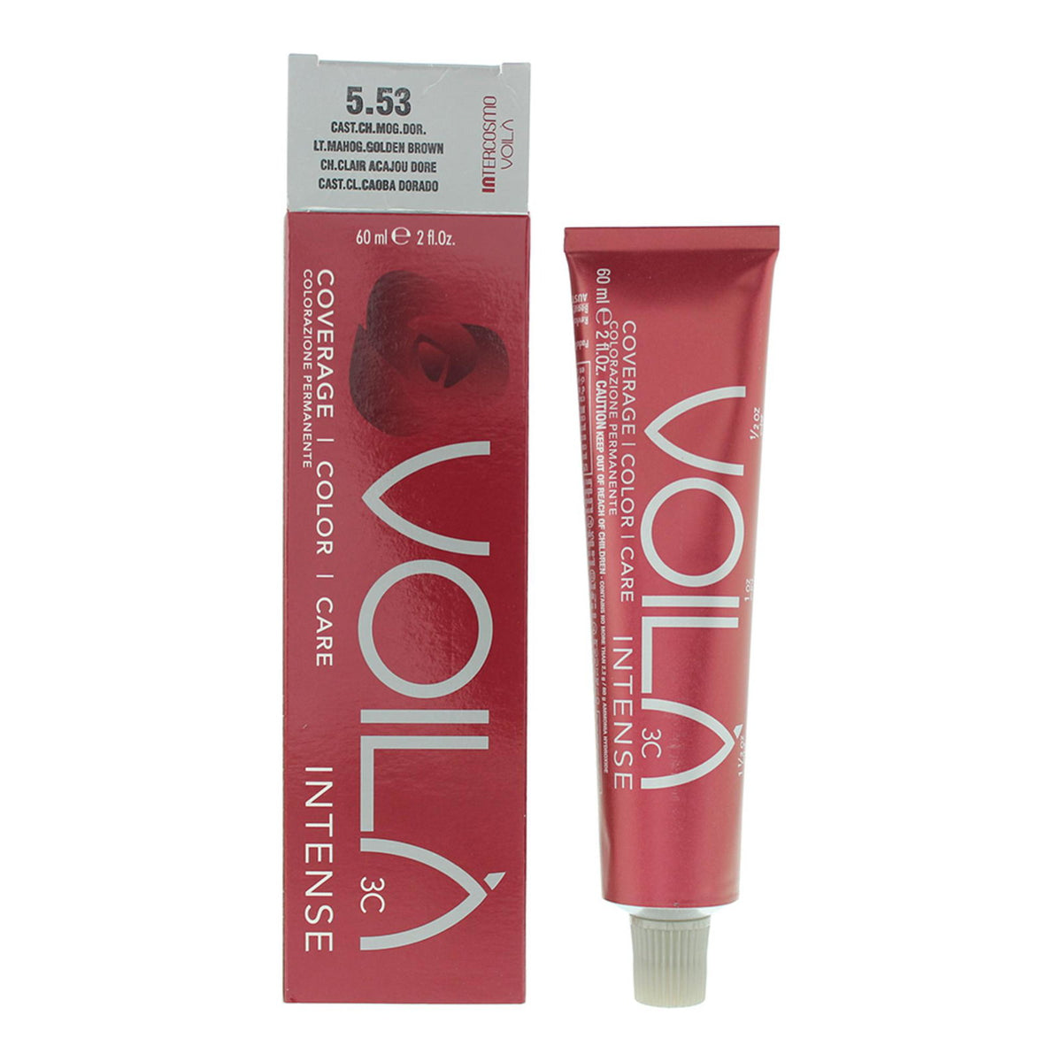 Intercosmo, Voila 3C Intense, Permanent Hair Dye, 5.53 Light Mahogany Golden Brown, 60 ml